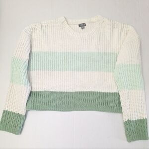CUPCAKE Sweater Cropped Stripe Green Mint White Long Sleeve Pullover Size S NWOT